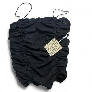 Black Ruched Cami Top with Spaghetti Straps